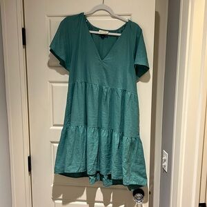 Teal short sleeve shift dress